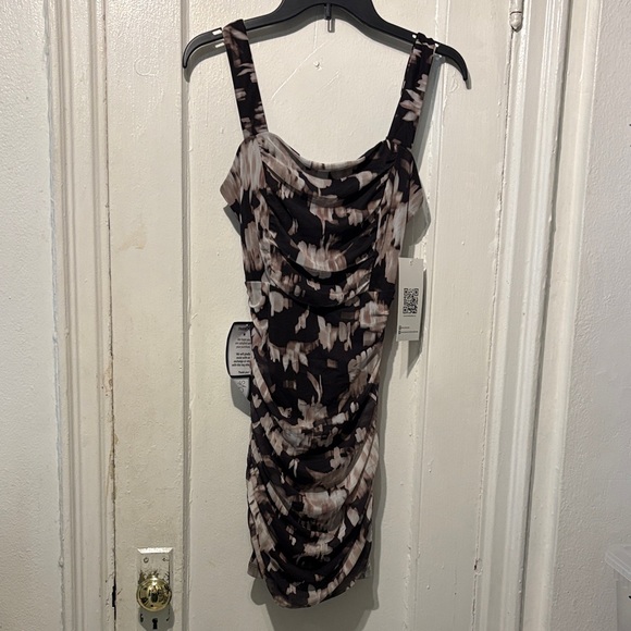 Emerald Sundae Dresses & Skirts - Emerald Sundae Brown & Black Floral Ruched Mini Dress